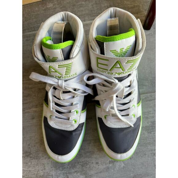EA7 EMPORIO ARMANI High Top RARE Sneakers Shoes Men's 6.5 Designer White Lime - Picture 5 of 10
